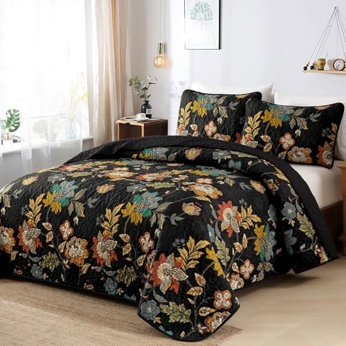 Floral Quilt Set Size Botanical Bedspread Bedding Sets Soft Queen Khaki
