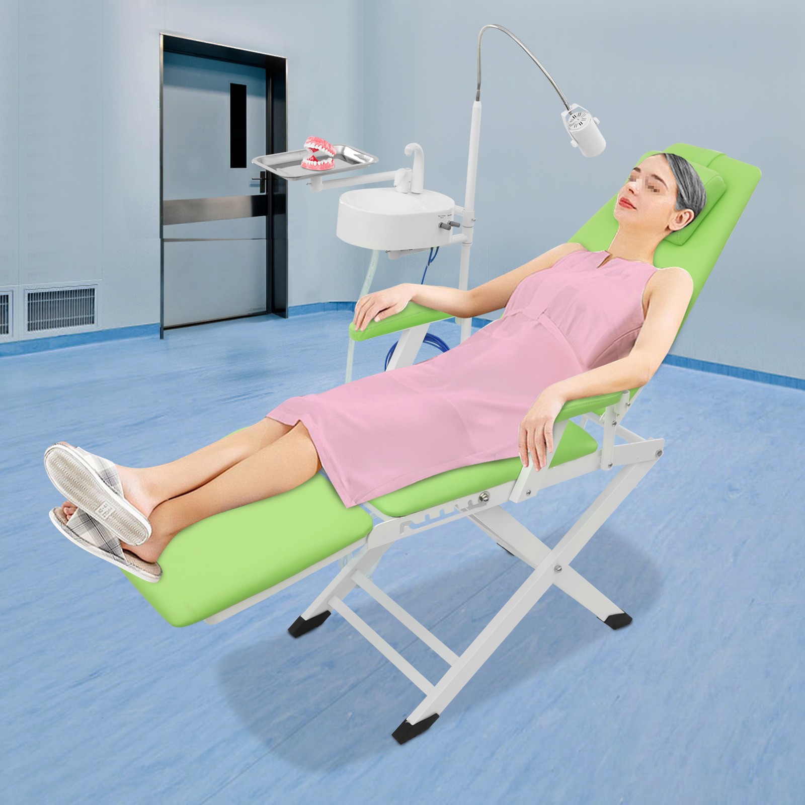 100kg Capacity Folding Mobile Chair LED Dental Chair Portable Dental Chair US