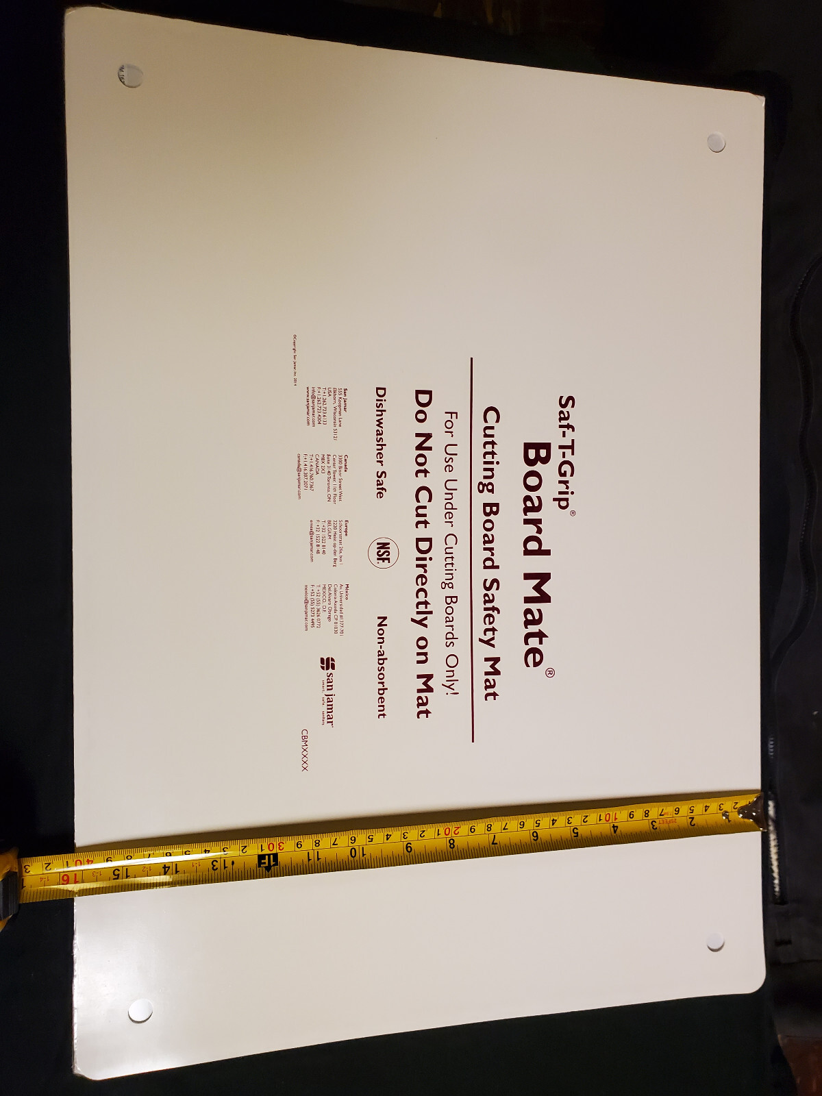 San Jamar CBM1622 Saf-T-Grip Board-Mate 22" x 16" White Cutting Board Mat