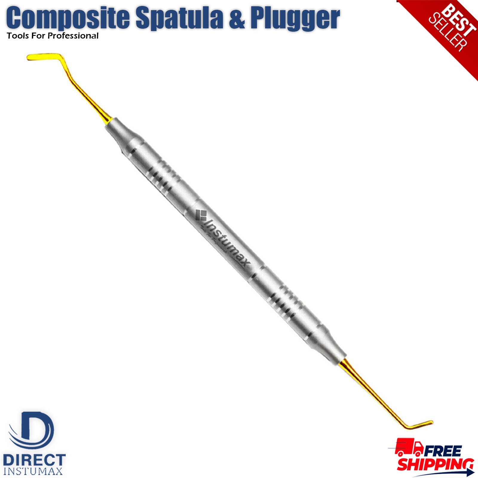 4-PCS Dental Composite Filling Instruments Spatula & Plugger Titanium Gold Tips