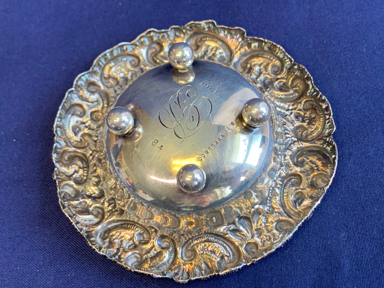Antique Sterling Silver Condiment Dish Master Salt Cellar 37.03g Floral Repousse