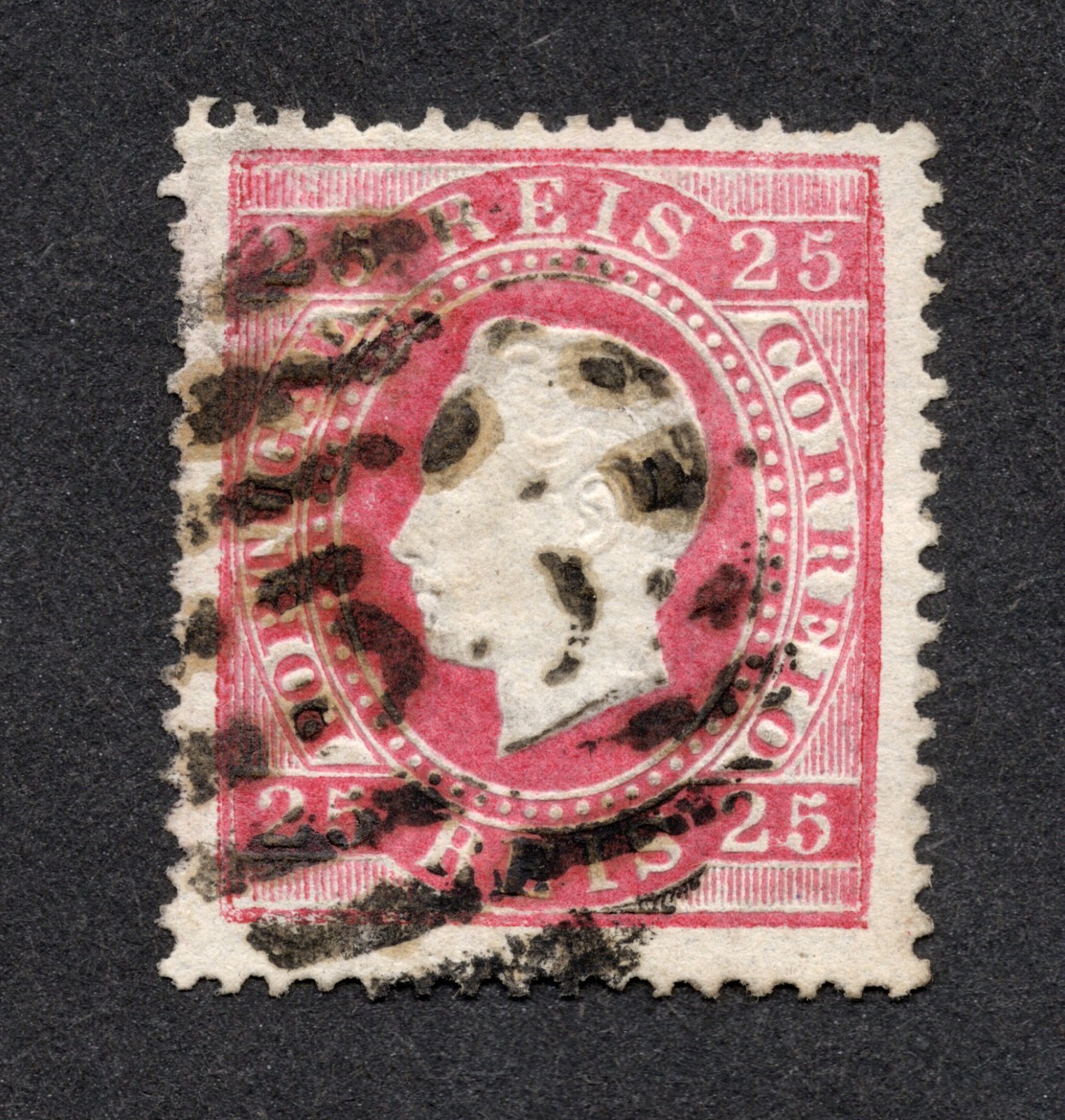 Portugal 1870-84 King Luiz 25 Reis rose Used VLH Scott Cat# 41