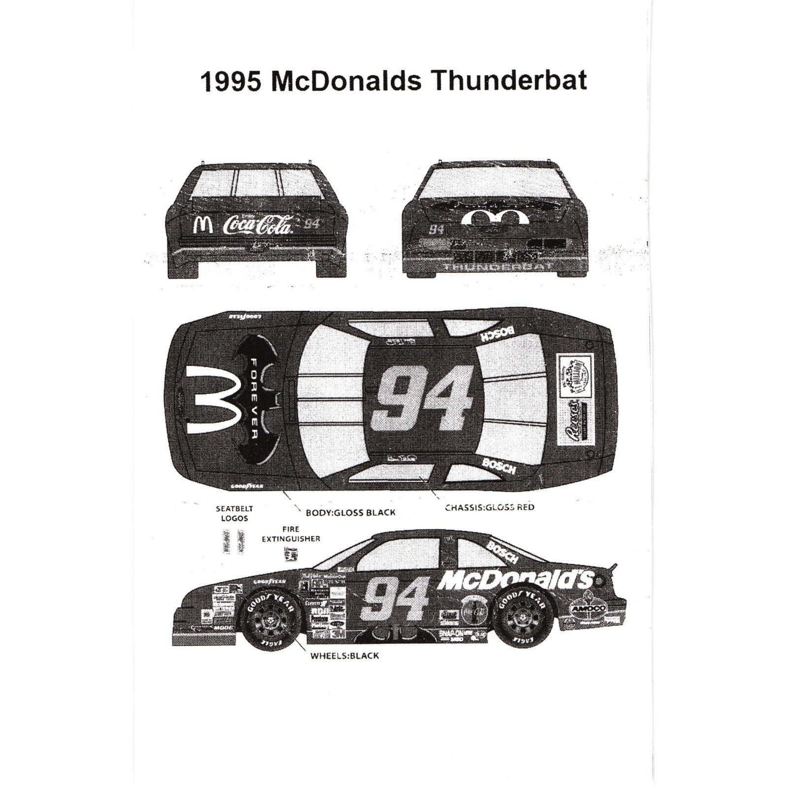 PowerSlide Bill Elliott #94 1995 McDonalds Thunderbat 1:25 Decals