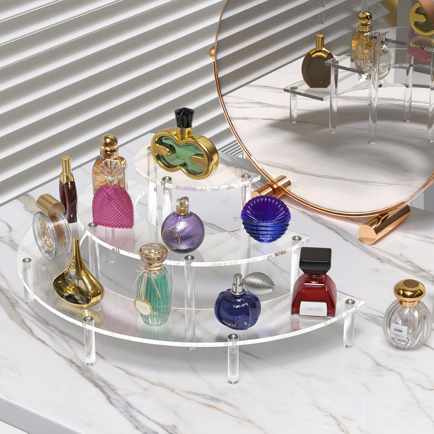 3 Tier Acrylic Display Risers, Half Moon Cupcake Stand, Clear Perfume Organizer,