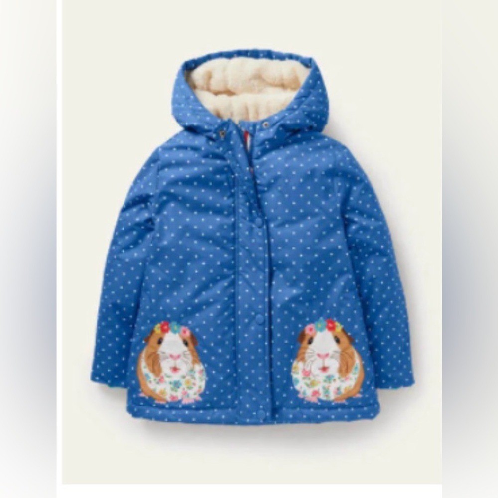 Mini Boden Guinea pig anorak water resist sherpa coat jacket size 7-8yo