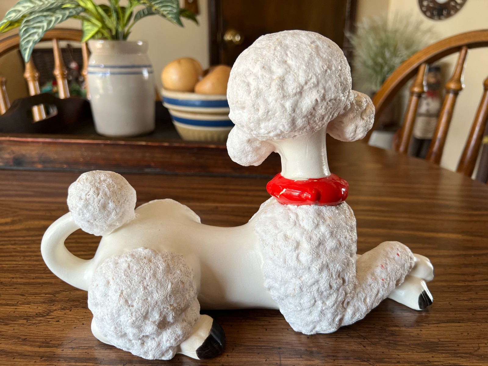 Vtg. Atlantic Mold Ceramic Poodle with Red Collar 7" T x 10" L