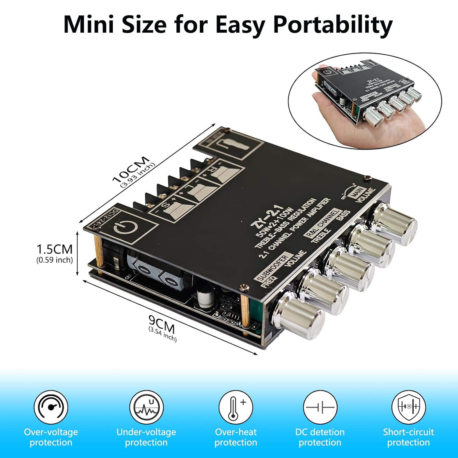 Bluetooth 5.1 Audio Stereo Amplifier Board,200W Hifi 2.1 Channel Mini Subwoofer