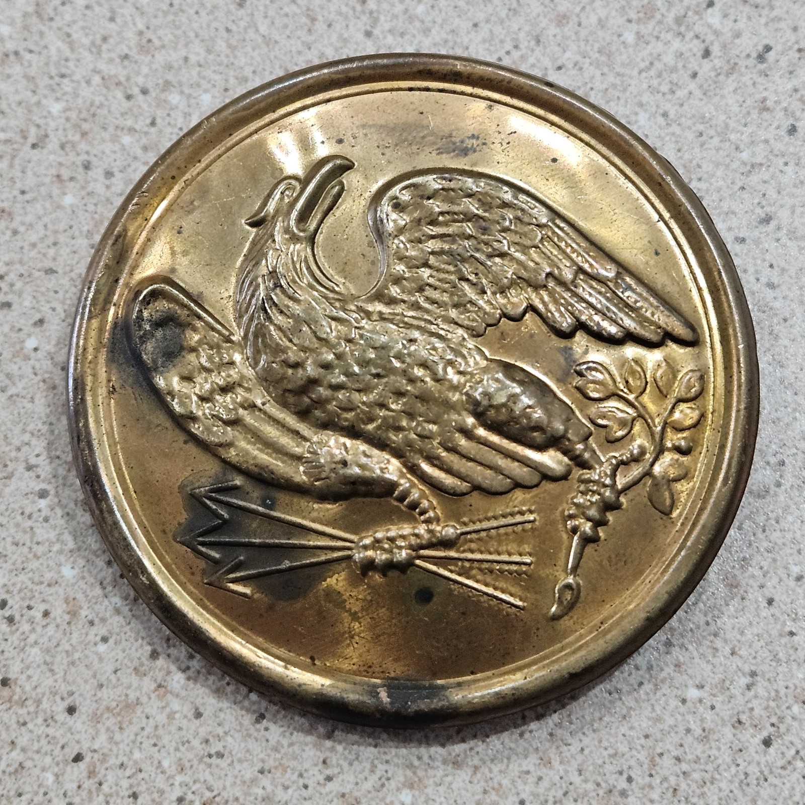 Vintage Civil War Era America Eagle Union 3 Prong Lead Filled Brass Belt Plate