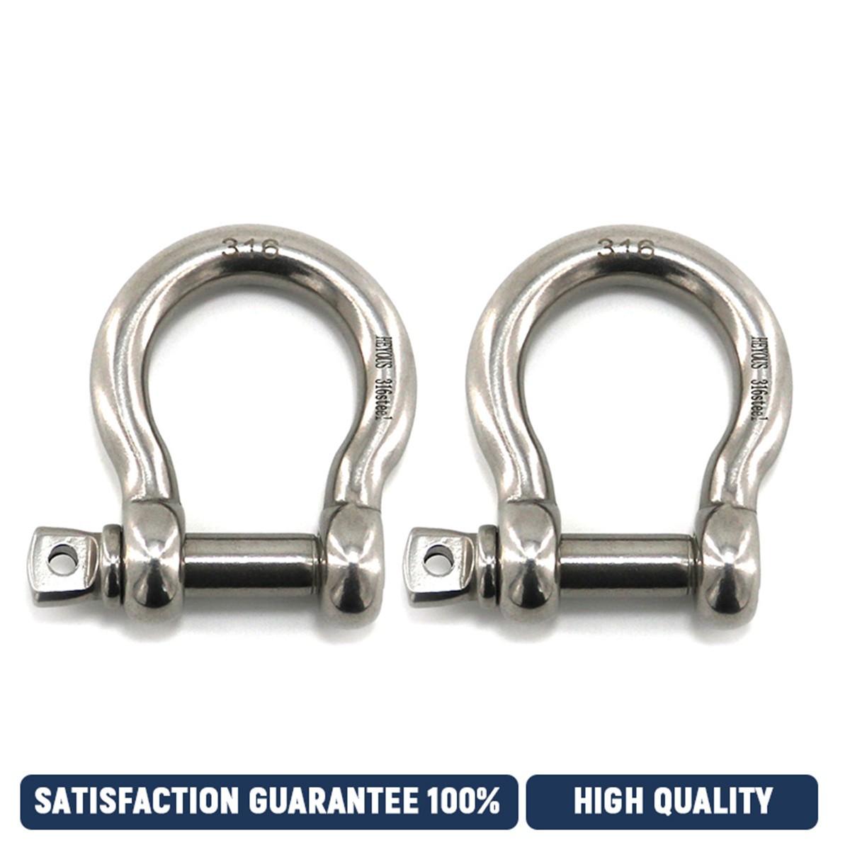 316 Stainless Steel Marine 3/8 in Bow Shackle D Ring, 2-Pack