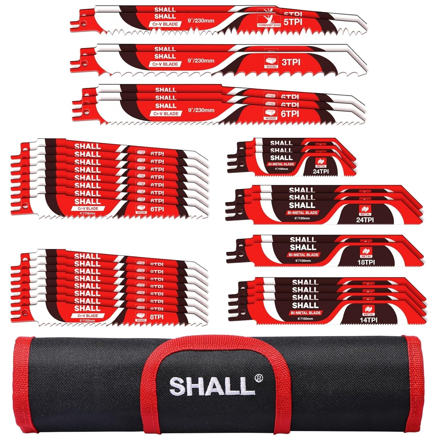 SHALL 34-Piece Reciprocating Sabre Saw Blades Set for Wood & Metal