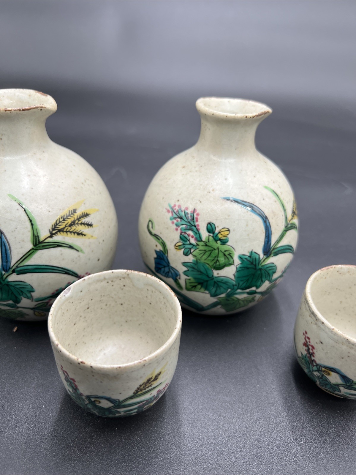 Hand Painted Ceramic Tokkuri Sake Set, Used, Free Shipping