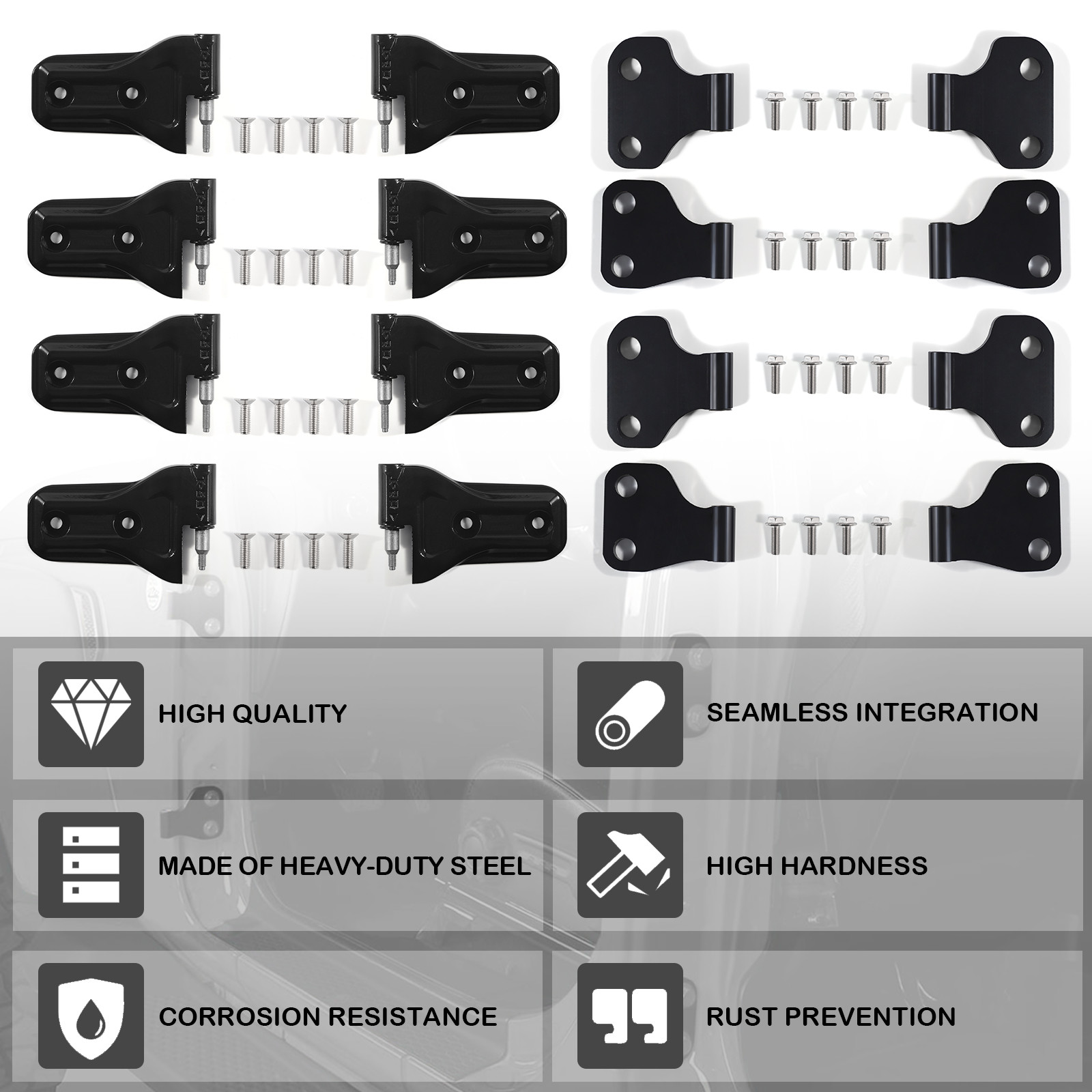 For 2018-2025 Jeep Wrangler JL Body Door Hinge Replacement Set Powder Coat 16pcs