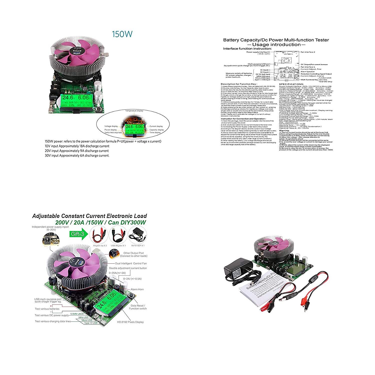 Electronic USB Load Battery Capacity Tester 150W 200V 20A Constant Current
