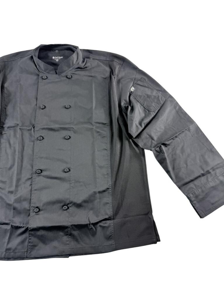 Chef Works NEW Black Bowden Long Sleeve Mens 2XL Chef Coat CBC01 Double Breasted