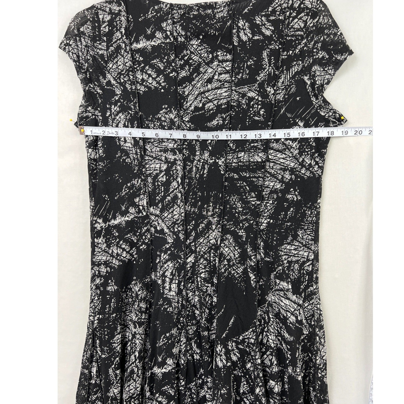 Coldwater Creek Dress Women 16 Black White Abstract Mesh Cap Sleeve Fit Flare