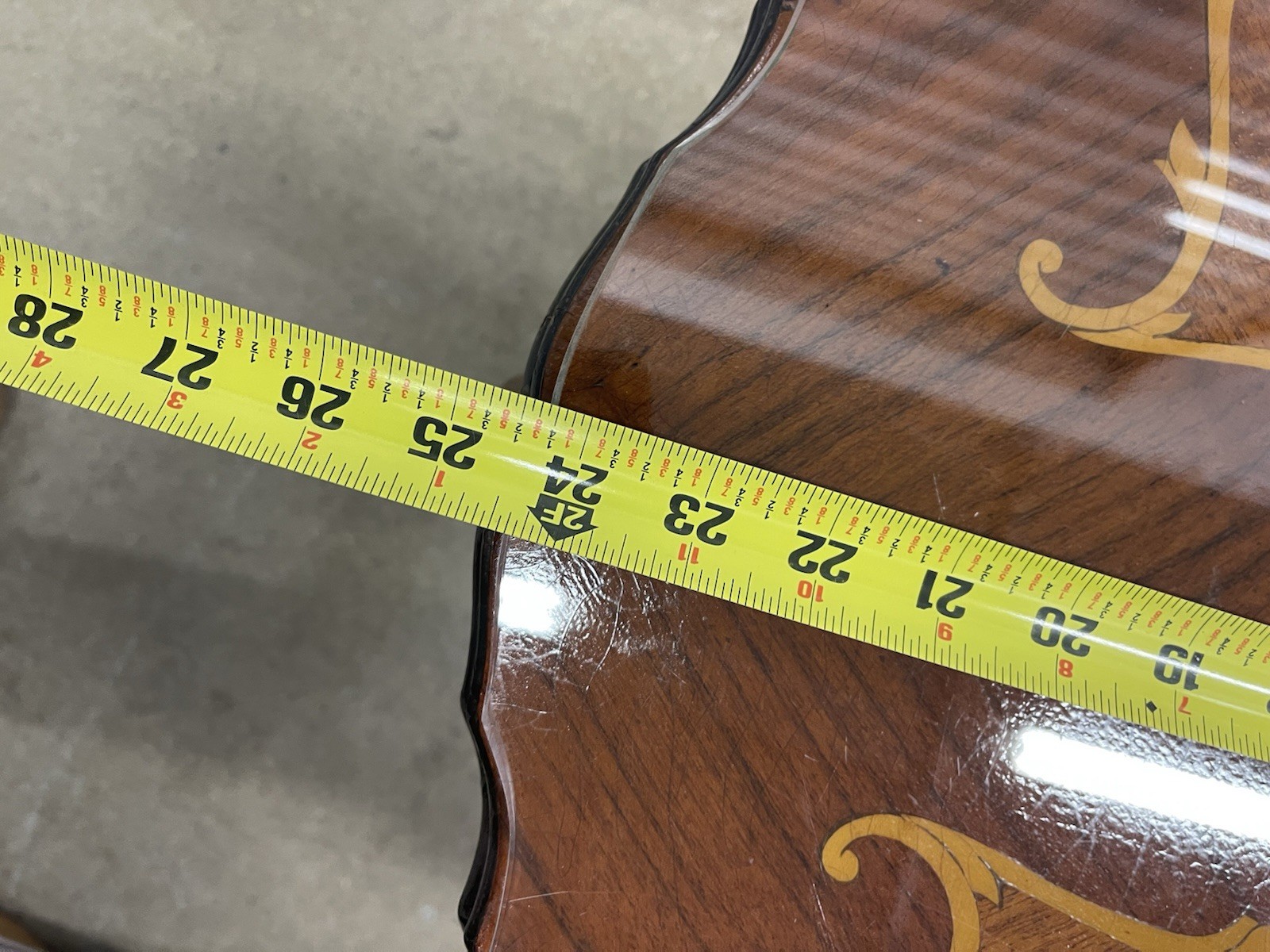 Vintage French Neoclassical Inlaid Marquetry Wood Side Table Ornate Legs Glass