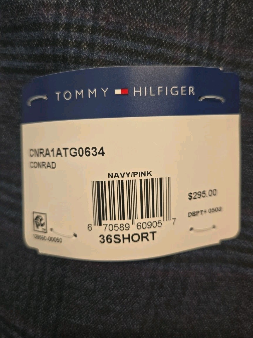 Tommy Hilfiger Men's Modern-Fit Flex Stretch Sport Coat Navy Pink Plaid 36S NWT