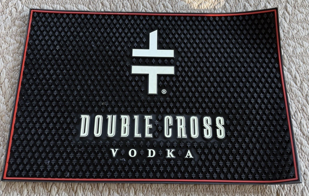 Double Cross Vodka Bar Spill Mat Black White 18”x12” Mixed Drink Man Cave Party