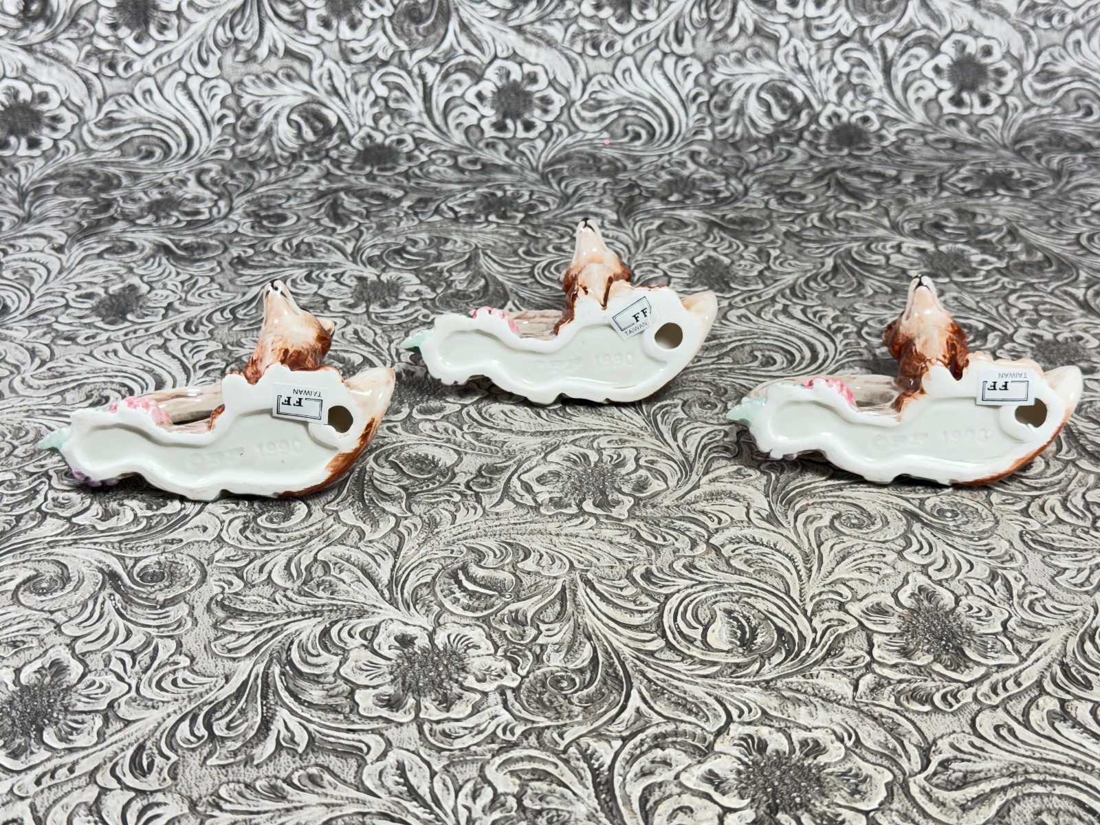 Vintage Fitz & Floyd Reynard The Fox Napkin Rings 1990 Woodland FF Christmas