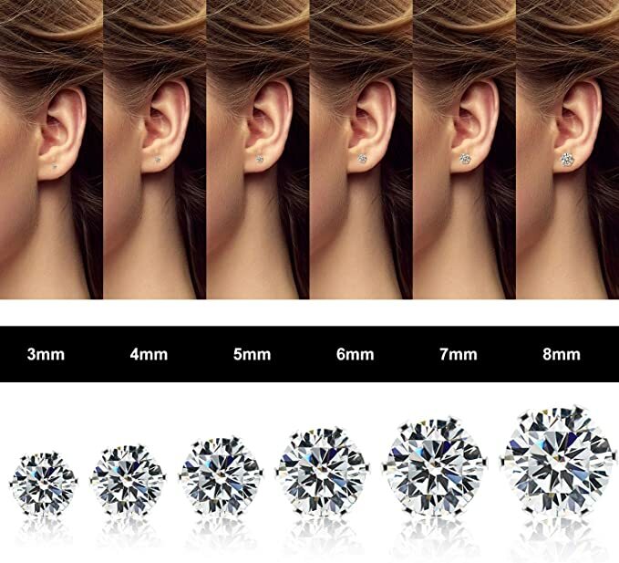 12 pairs of 3mm-8mm Stainless Steel Cubic Zirconia Men Women Ear Stud Earrings