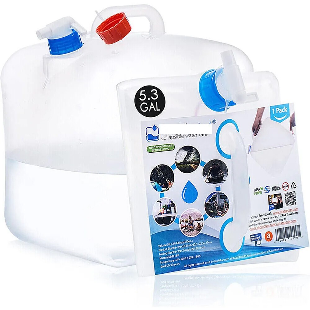 2 Pack 10 Gal Collapsible Water Container Water Storage Jug with Spigot Camping