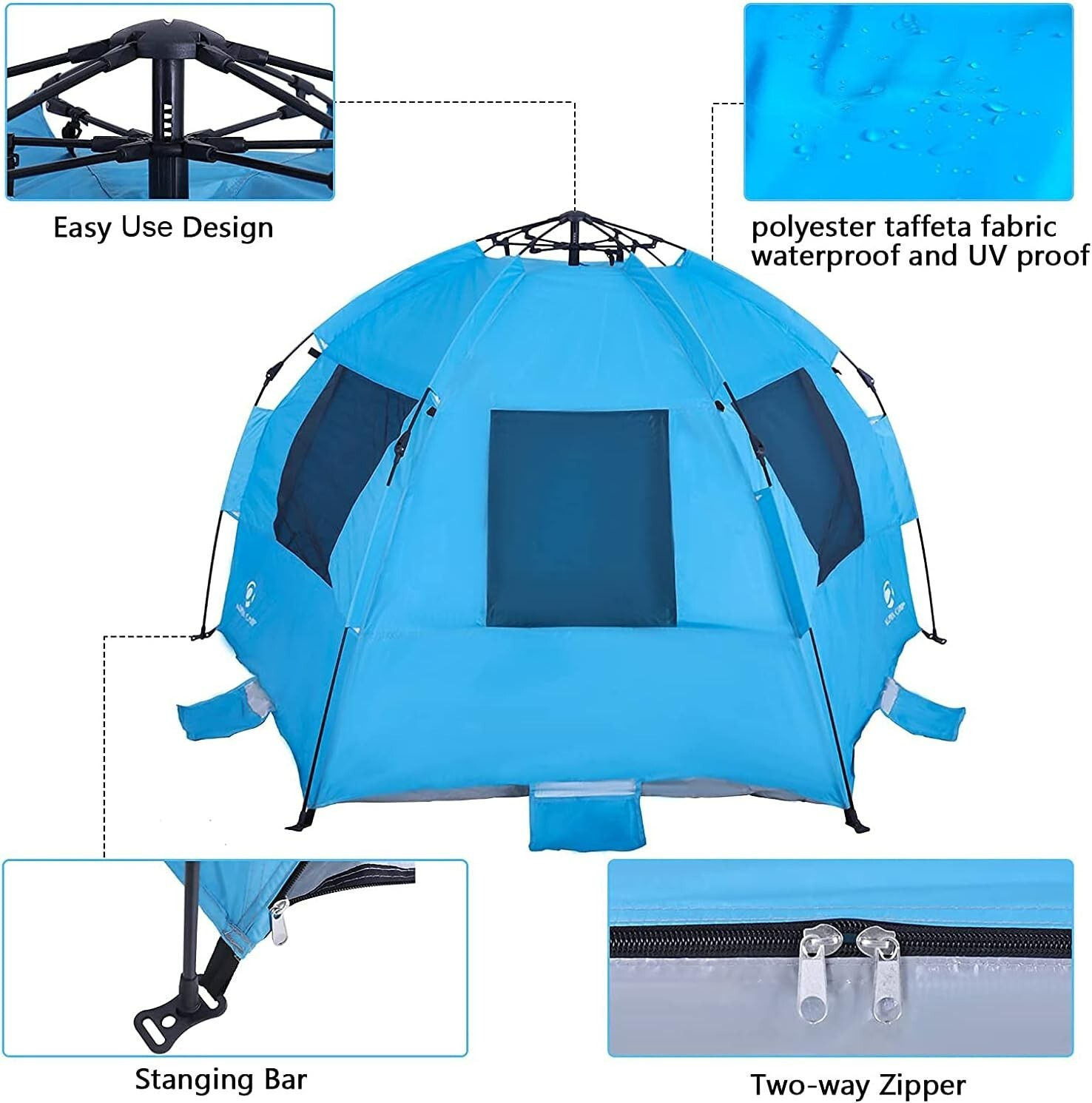 Pop Up Beach Tent Easy Set Up Beach Umbrella Sun Shelter for 2-3 People UPF 50+