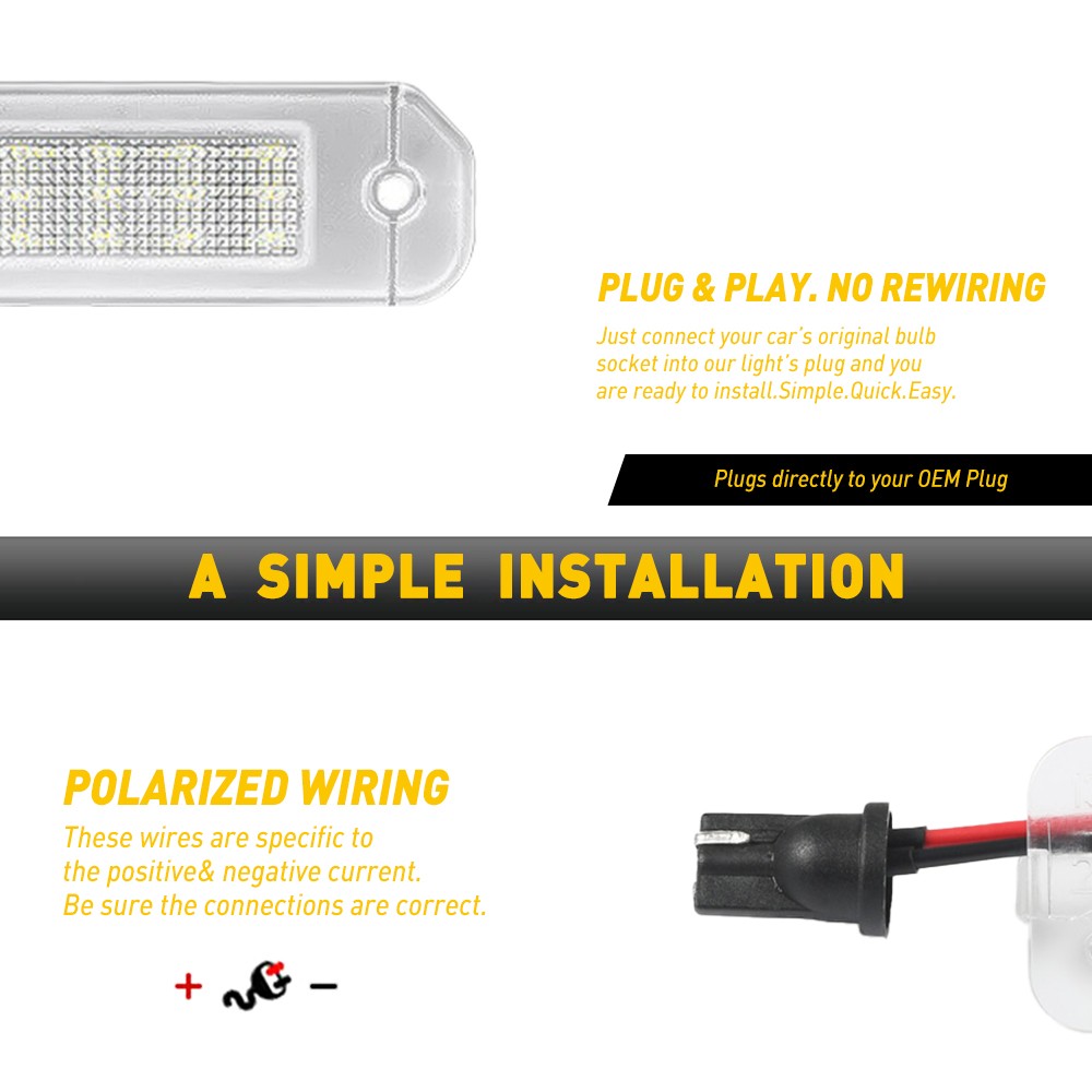 AUXITO 18LED Light License Plate Tag Lamp 6000K Canbus For 1992-2000 Honda Civic
