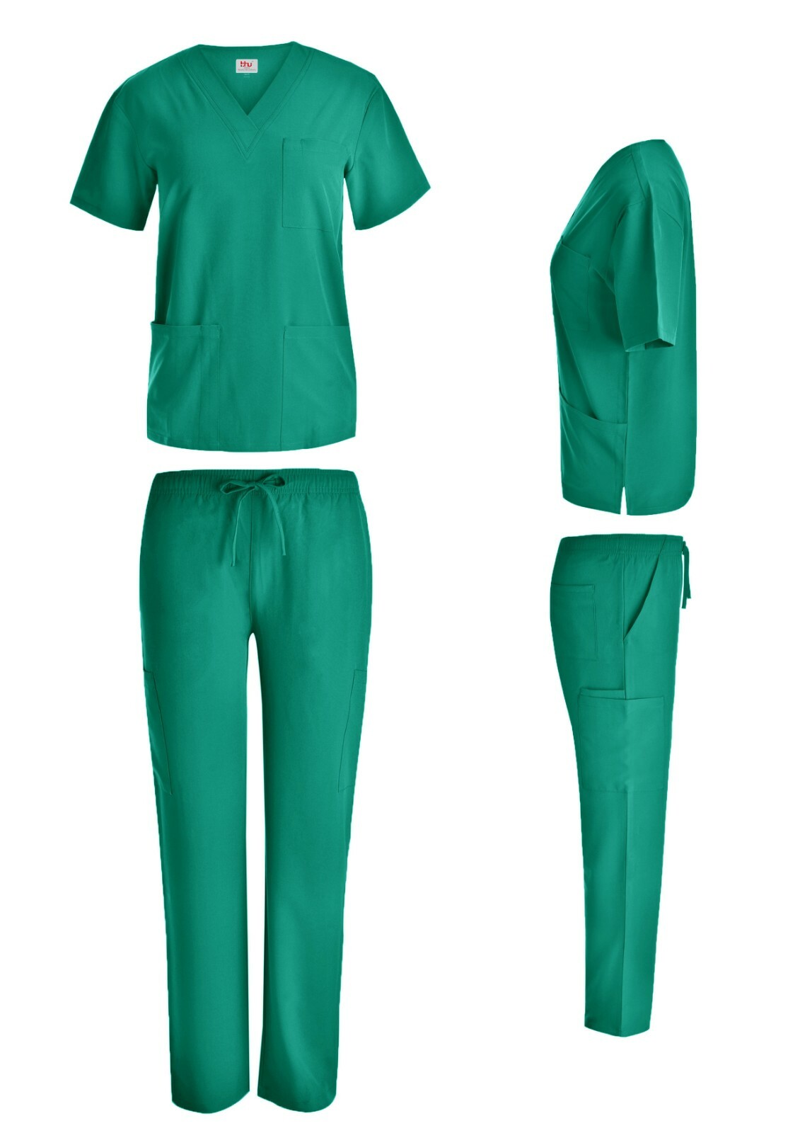 Unisex STRETCH Scrub Sets Solid V-Neck Top Cargo Pant Men Women Nursing Uniform