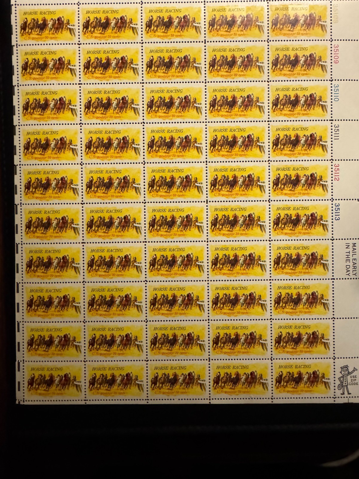 Scott #1528 Horse Racing Sheet of 50 10¢ Stamps (1974)