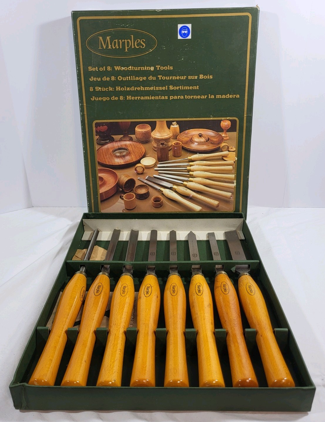 Marples M1002 Set of 8 Woodturning Tools Lathe Chisels in Box Vintage EUC