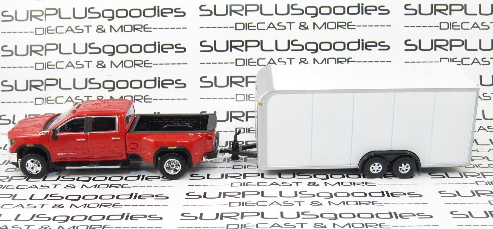 Greenlight LOOSE 2022 GMC SIERRA 3500HD Dually Pickup w/White Enclosed Trailer R