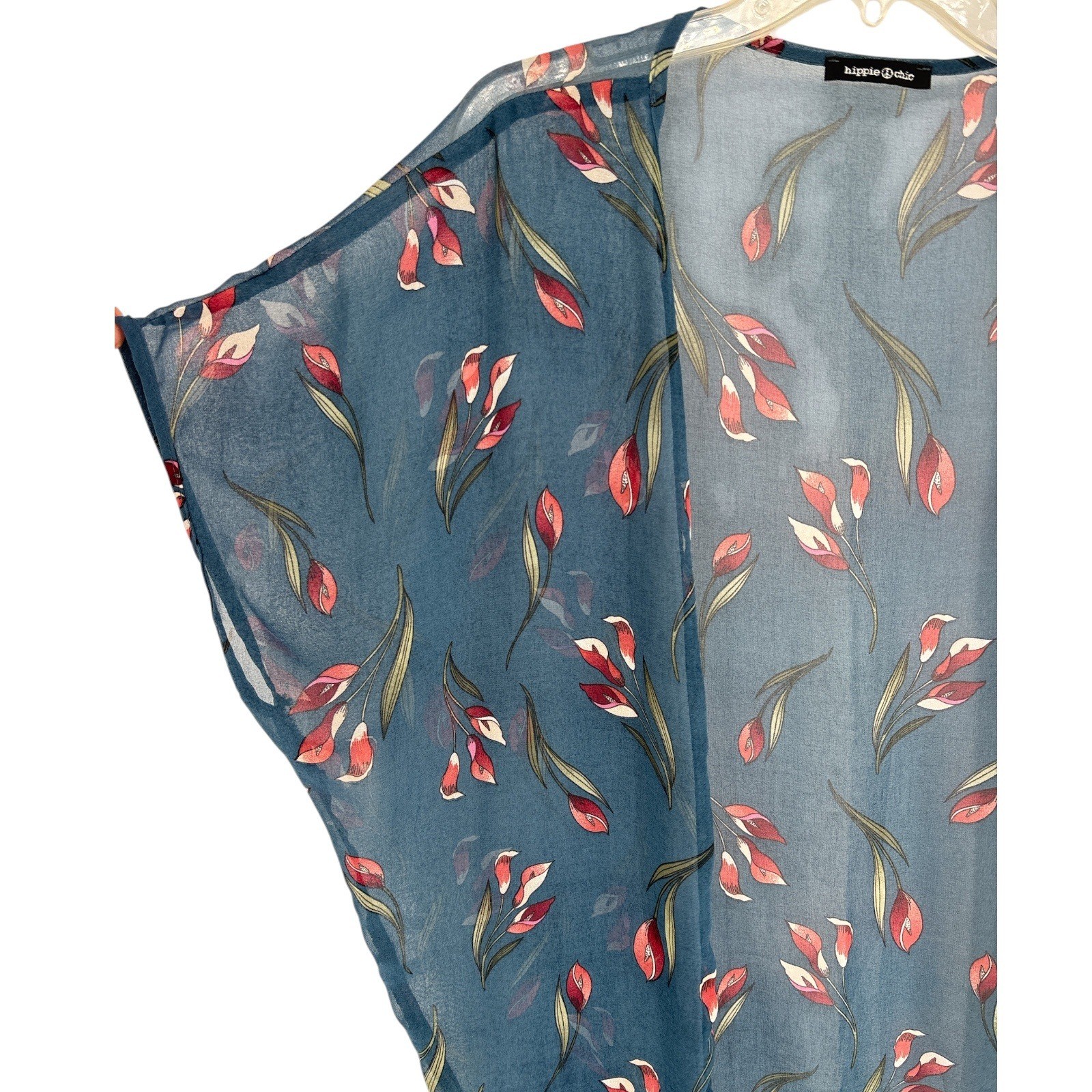 Sheer Floral Kimono Duster Women One Size Open Front Boho Hippie Lightweight