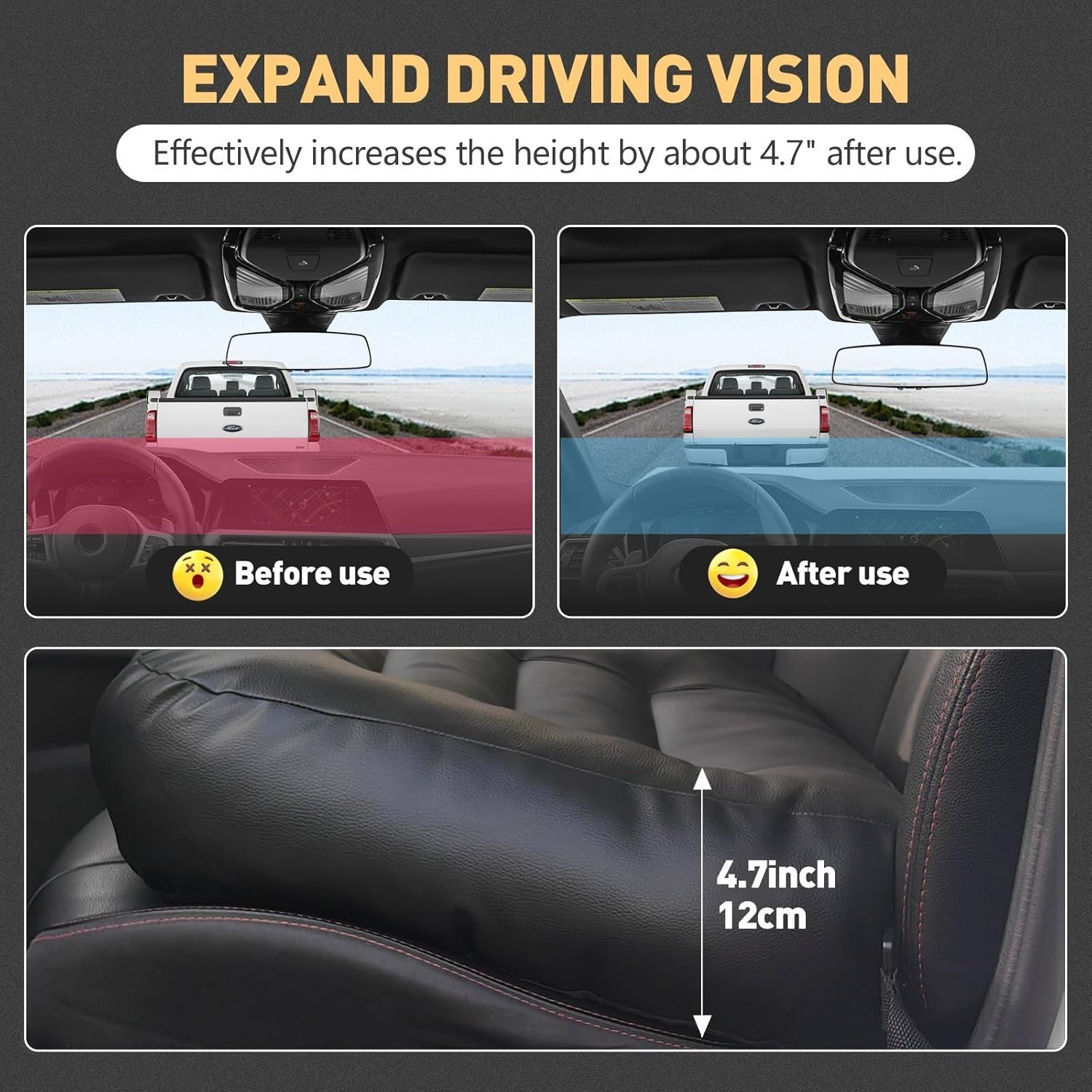 Booster Car Seat Cushion, Thick Leather Car Seat Cushion Pad for Adult to Raise