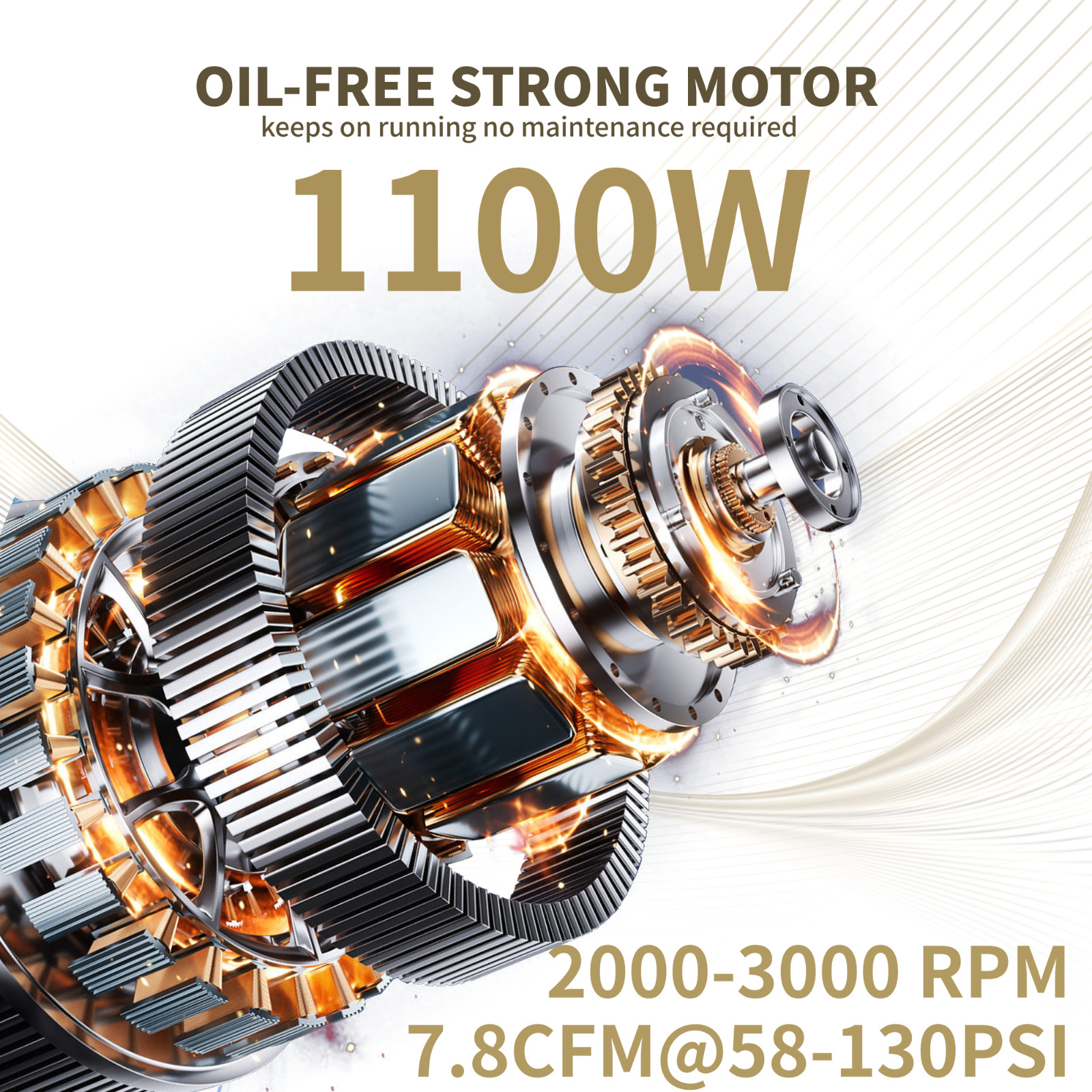 Ultra Quiet 1.1KW Air Compressor 110V 60HZ, 6L Tank 4-9 Bar Quick Pressurization