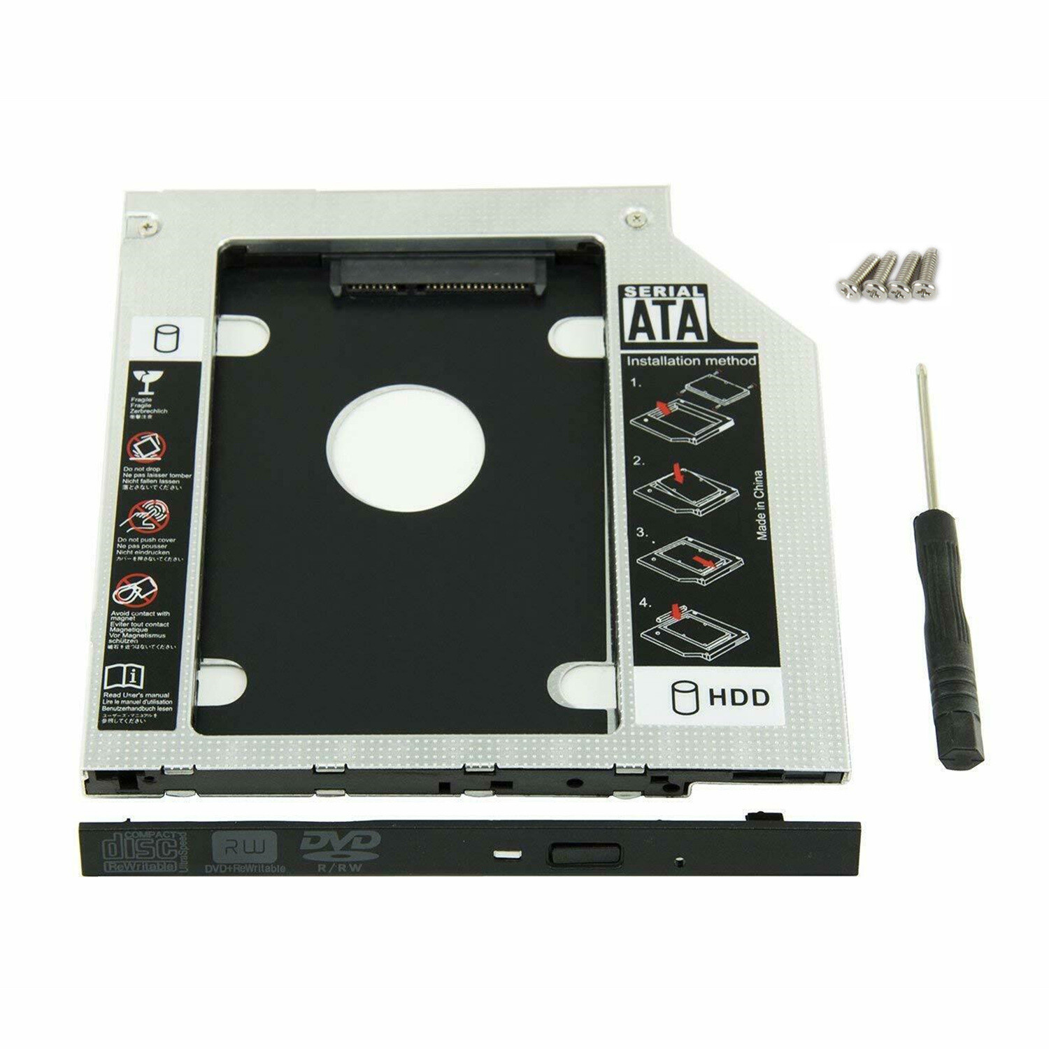 9.5mm Universal For SATA 2nd HDD SSD Hard Drive Caddy CD/DVD-ROM Optical Bay New