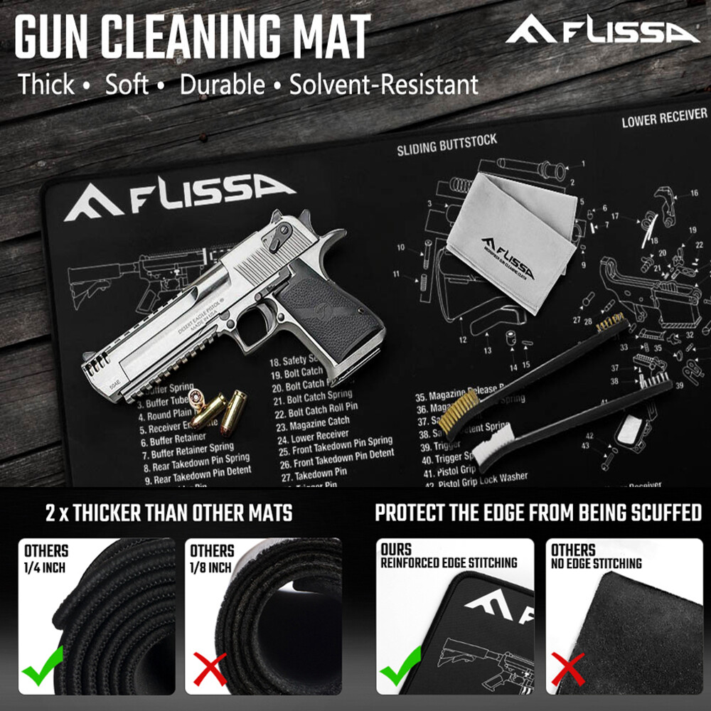 FLISSA 8PC Gun Cleaning Mat Set For Glock AR 12"x36" Gun Cleaning Bench Non-Slip