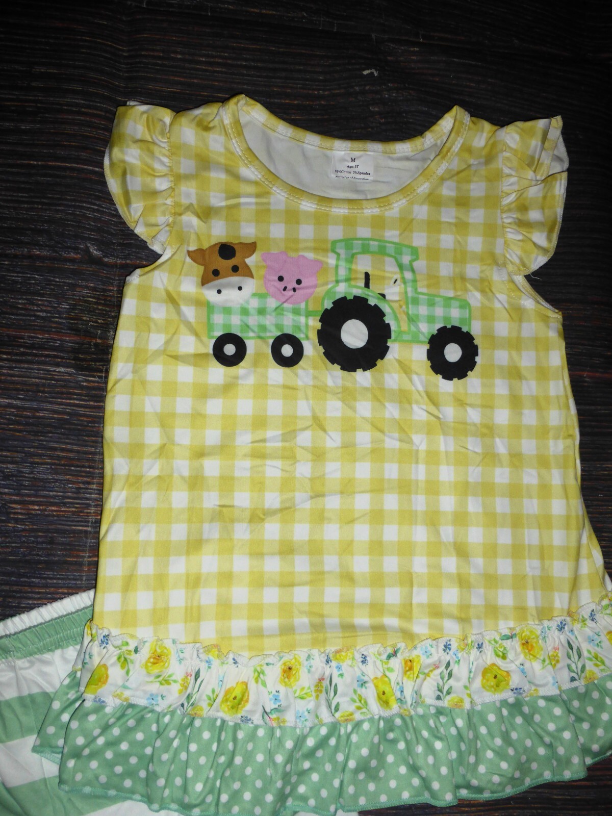 NEW Boutique Farm Tractor Ruffle Tunic Girls Outfit Set