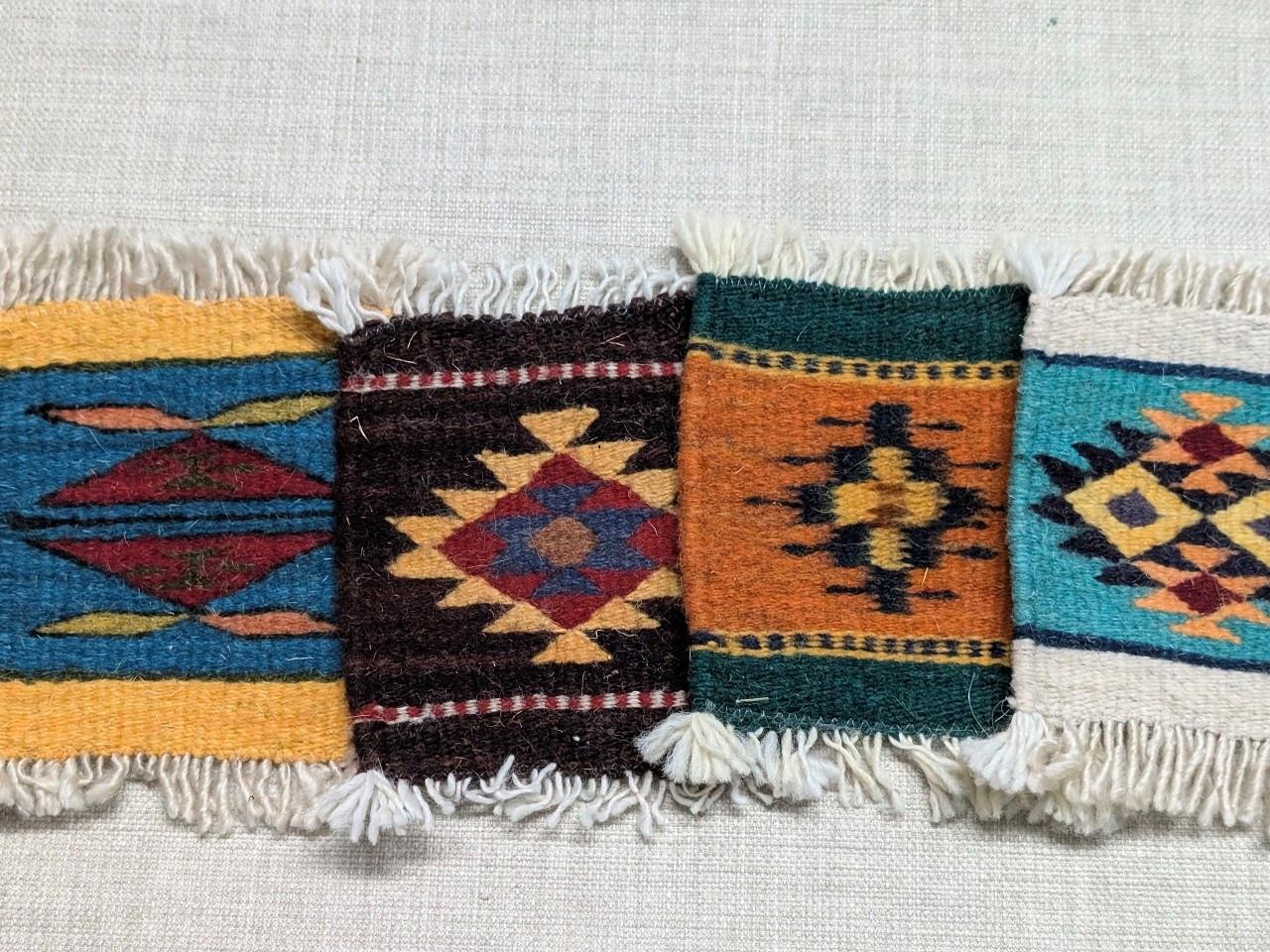 vintage NATIVE AMERICAN handcrafted WOOL woven trivets COASTERS southwestern