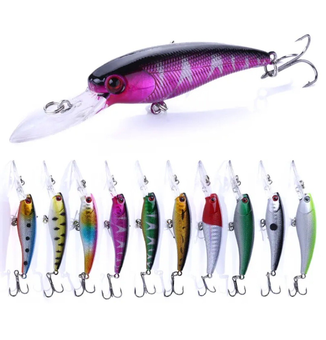 Largemouth bass fishing lures wobbler minnow 10-pack lot crankbait tackle bait