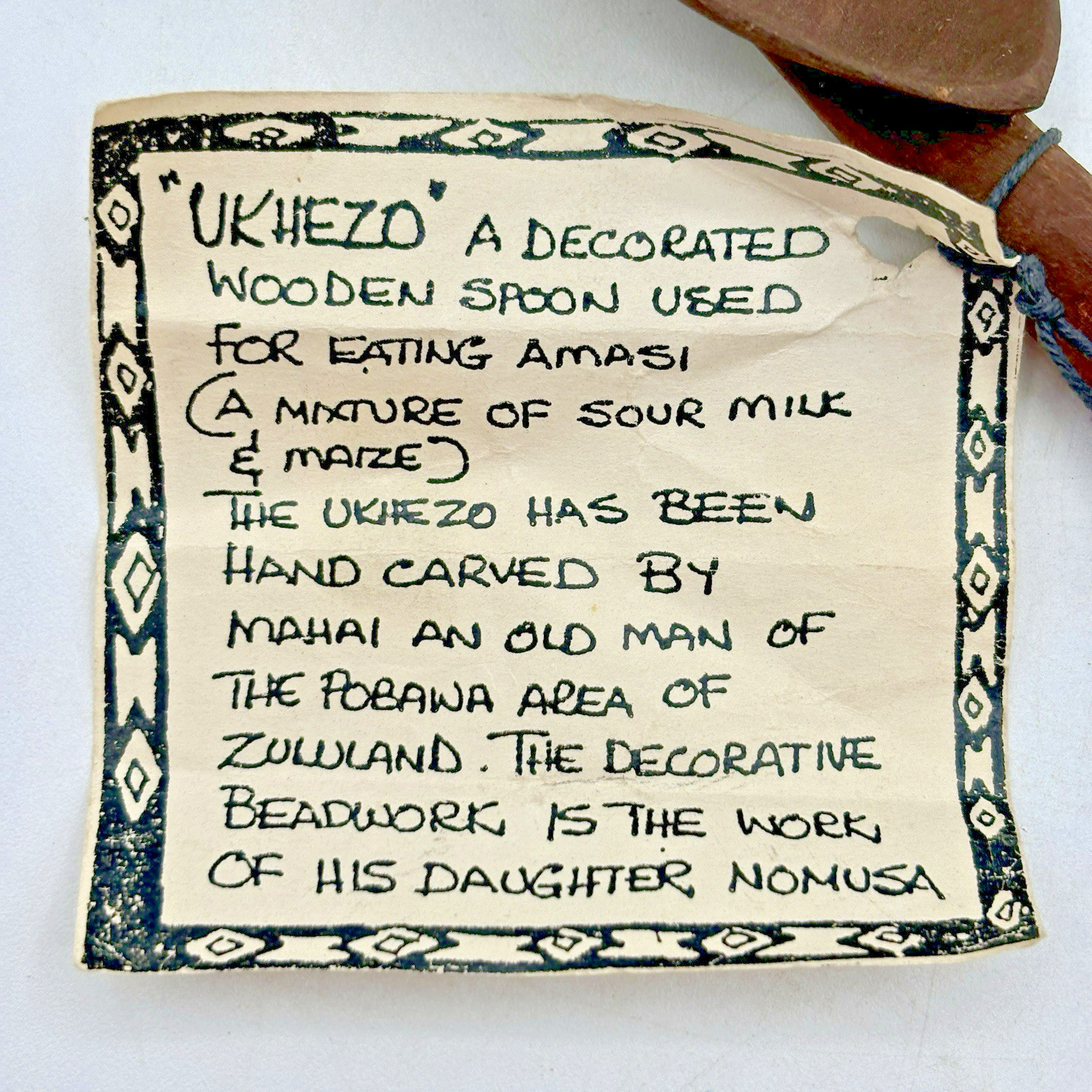 African Zululand Ukhezo Beaded Spoon South Africa 12" L - New w/ Tag - Handmade