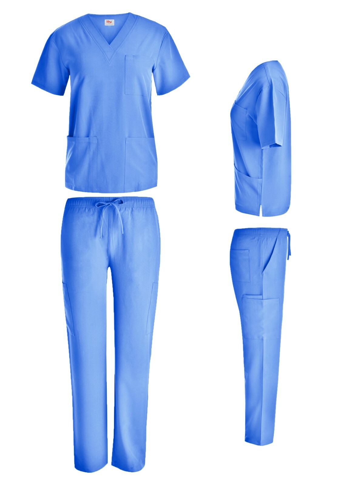 Unisex STRETCH Scrub Sets Solid V-Neck Top Cargo Pant Men Women Nursing Uniform
