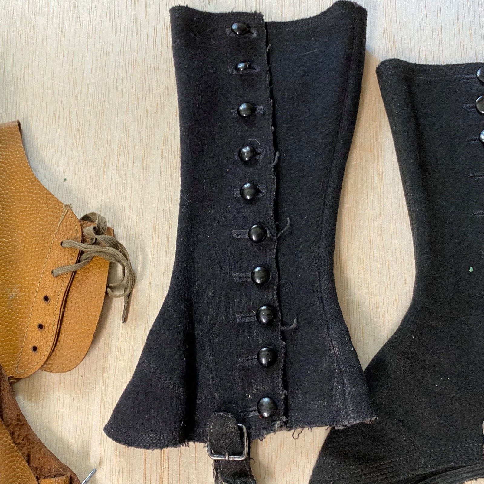 3 Sets Of Vintage Antique Boot Spats • Victorian Style • Wool • Leather • Gaiter