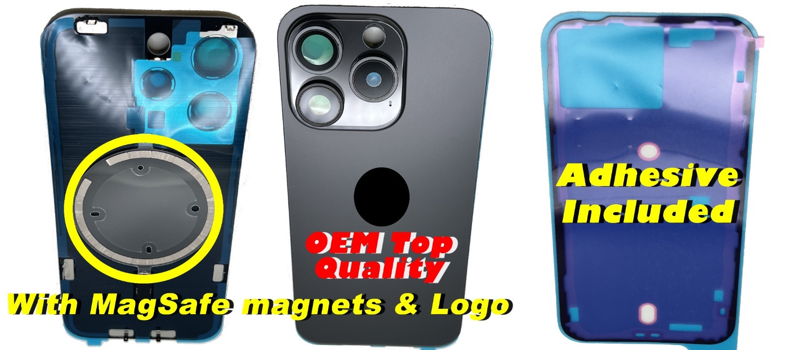 iPhone 15 Pro / Pro Max Back Glass Rear Cover w/ Lens MagSafe Magnets & Adhesive