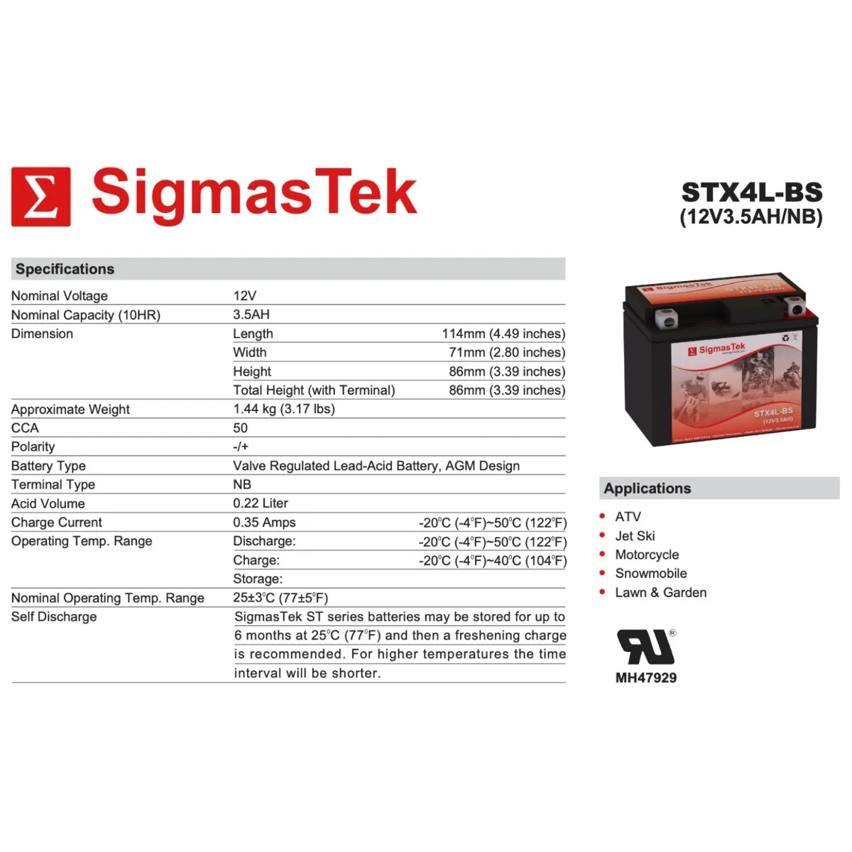 YTX4L-BS Maintenance-free ATV Quad Motorcycle Scooter Moped Battery - STX4L-BS