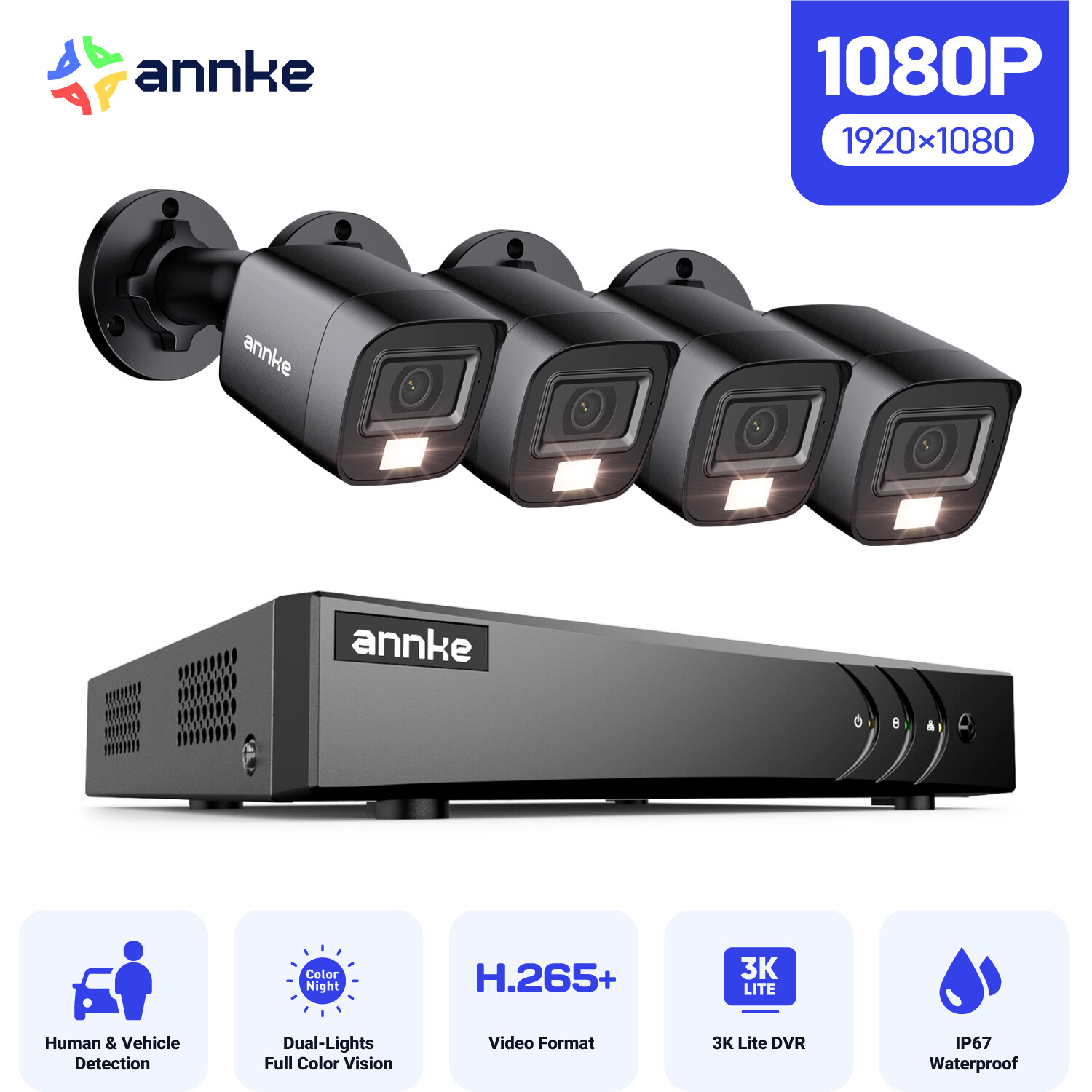 ANNKE 3K Lite 8CH DVR 1080P CCTV Outdoor Night Vision Security Camera System AI