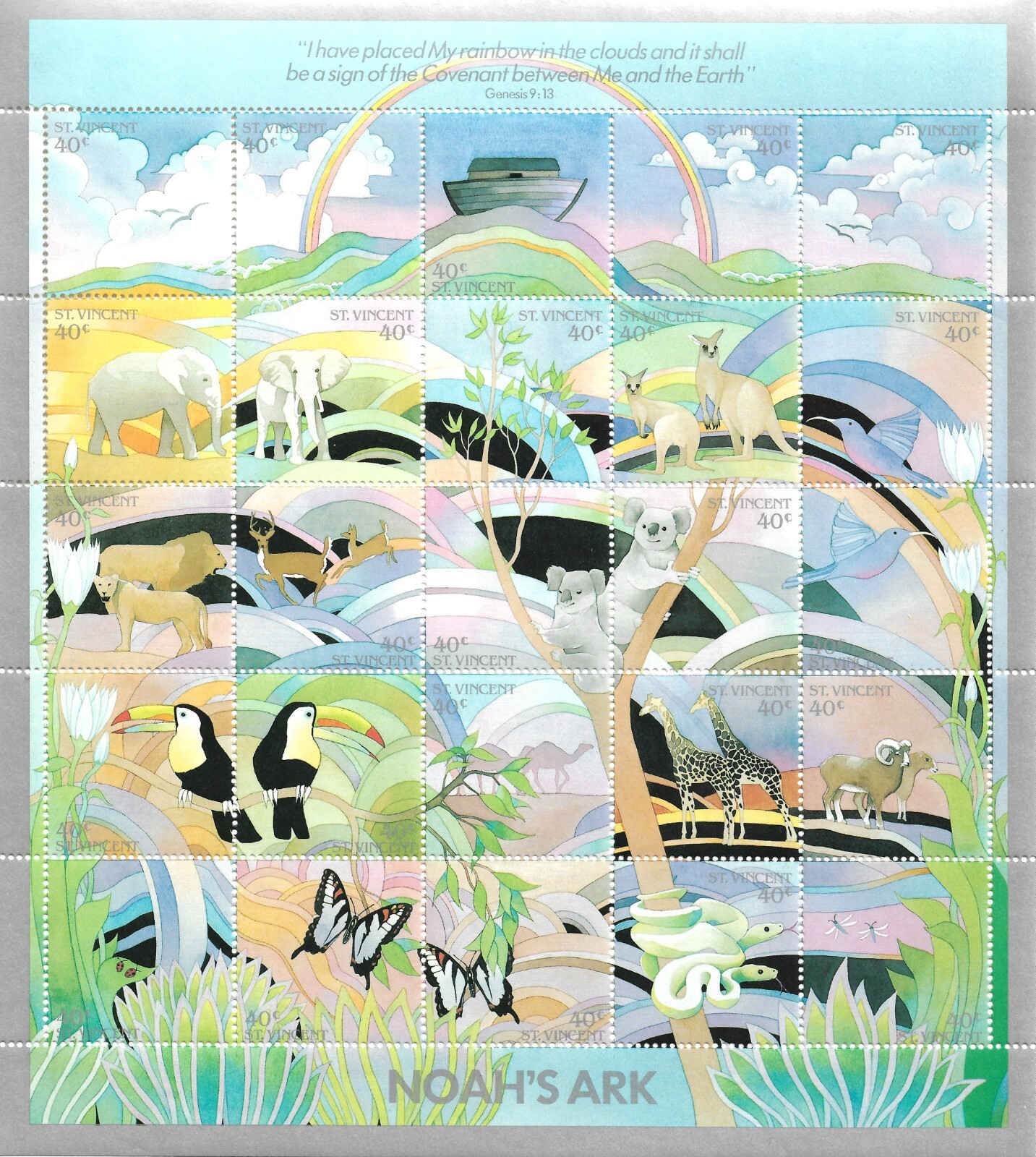 St Vincent Scott 1152 Noah's Ark VF MNH Miniature Sheet 1989.