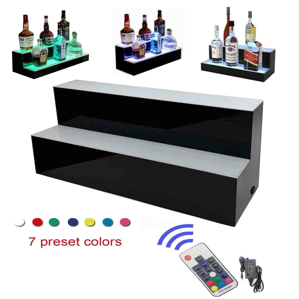 2 Step LED Lighted Shelves Liquor Bar Bottle Display Shelf with Remote Control