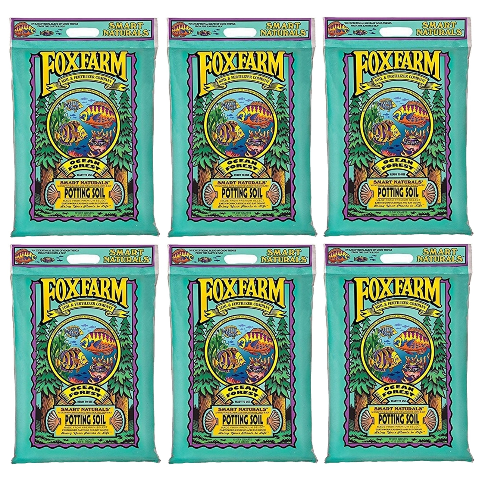 FoxFarm Ocean Forest Potting Soil to Retain Excess Moisture, 12qt (6 Pack)