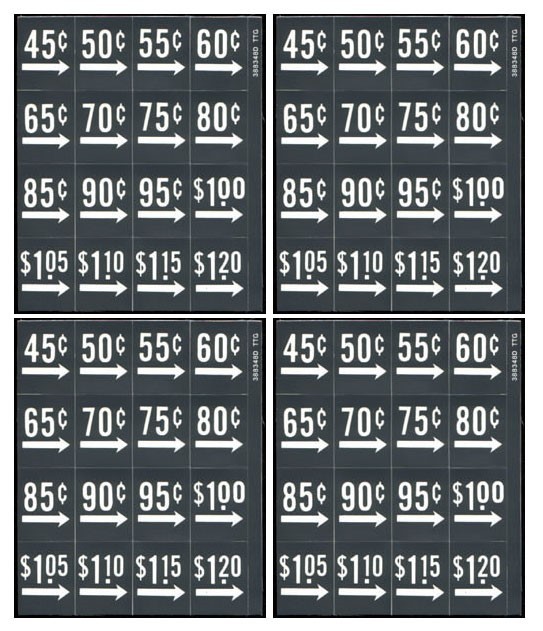Price labels - 4 sheets, 64 labels, fits Dixie Narco, Vendo soda