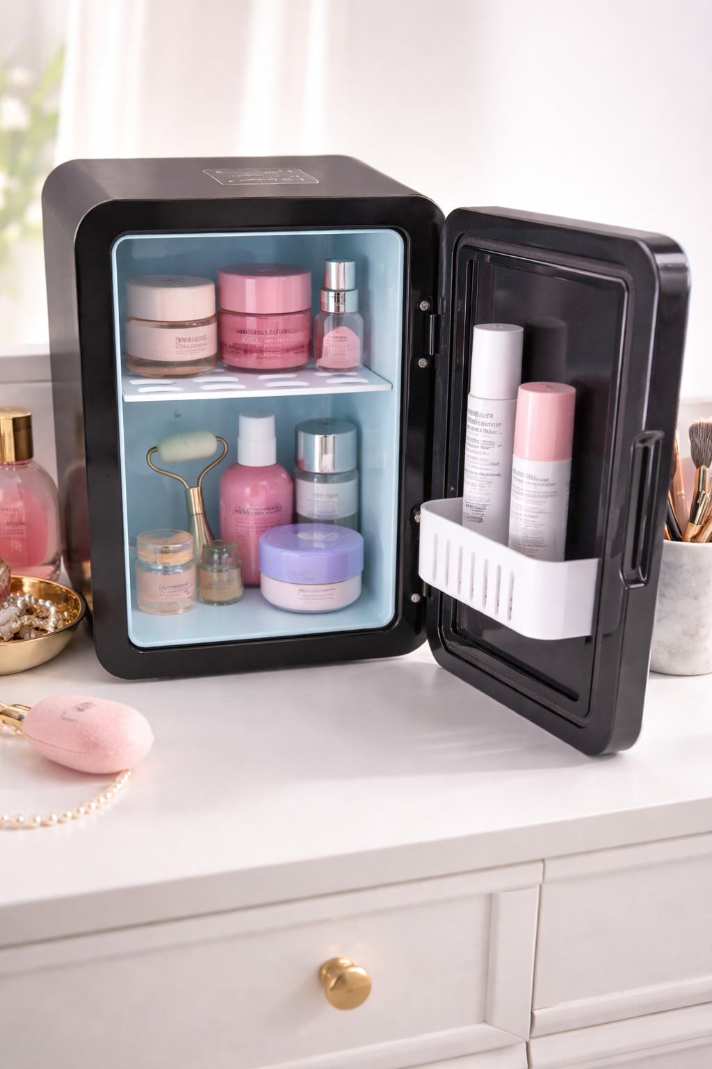 4 Liter Mini Fridge Cooler and Warmer with LED Light For Skincare and Drinks